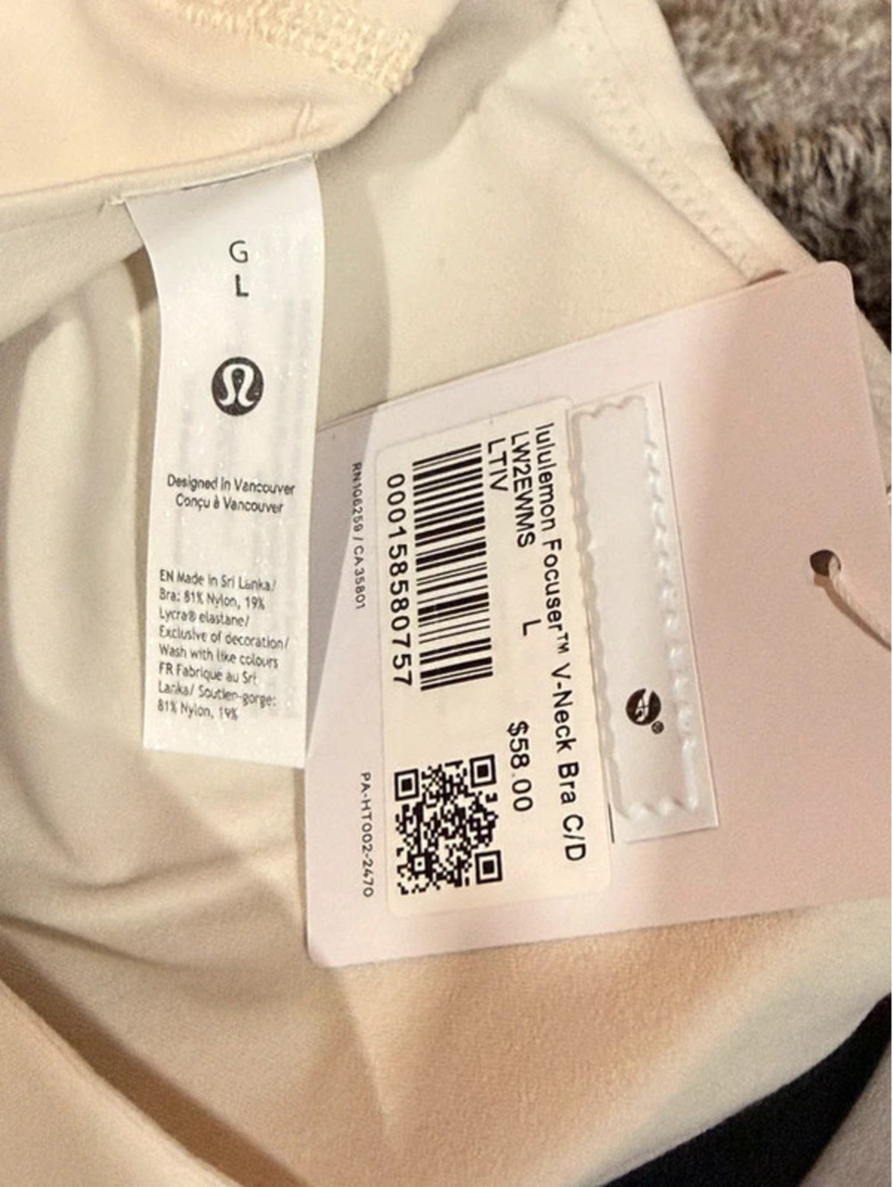 Lululemon Focuser V-Neck Bra C/D Light Ivory Size L - Picture 5 of 5